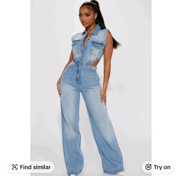 Fashion Nova Pants - Fashion Nova Light Blue Denim Cutout Jumpsuit